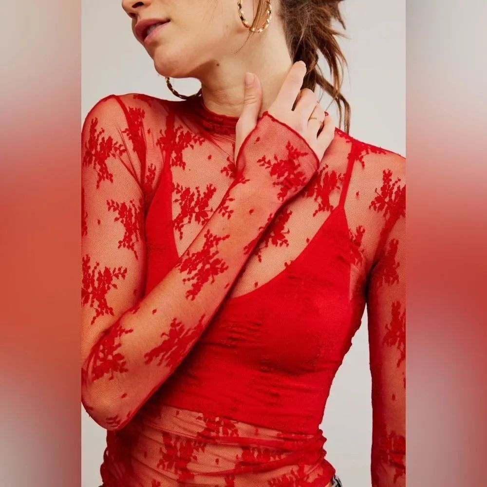 NWT Free People Lady Lux Layering Top in Red Racer - Picture 4 of 6